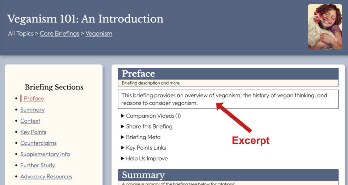 A screenshot of the preface section of a briefing highlighting the position of the excerpt.